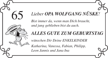 Glückwunschanzeige von Wolfgang Nüske von WESER-KURIER