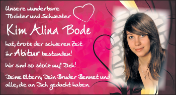 Glückwunschanzeige von Kim Alina Bode von WESER-KURIER