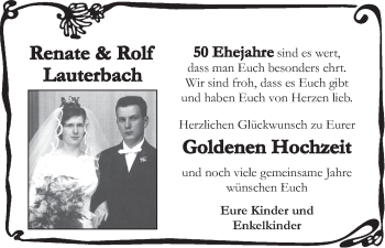 Glückwunschanzeige von Renate und Rolf Lauterbach von WESER-KURIER