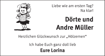 Glückwunschanzeige von Dörte und Andre Müller von WESER-KURIER