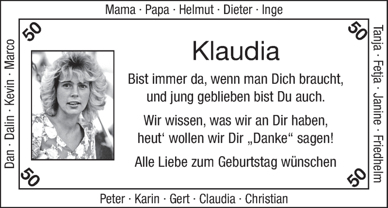 Anzeige für Klaudia  vom 05.07.2012 aus WESER-KURIER