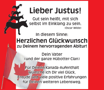Glückwunschanzeige von Justus Hübotter von WESER-KURIER