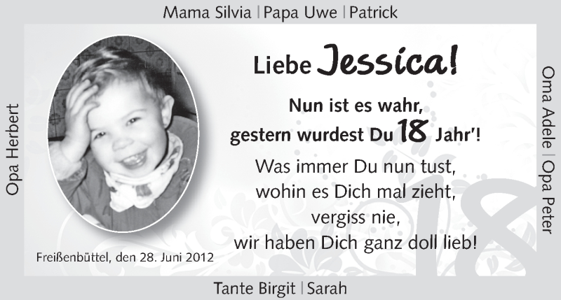 Anzeige für Jessica  vom 29.06.2012 aus WESER-KURIER