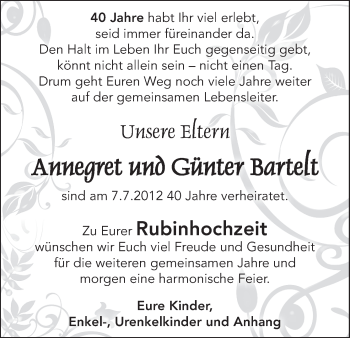 Glückwunschanzeige von Annegret und Günter Bartelt von WESER-KURIER