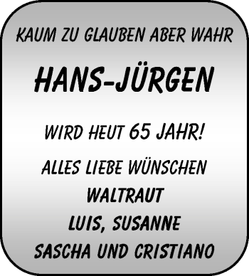 Glückwunschanzeige von Hans-Jürgen  von WESER-KURIER