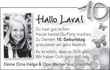 Glückwunschanzeige von Lara  von WESER-KURIER