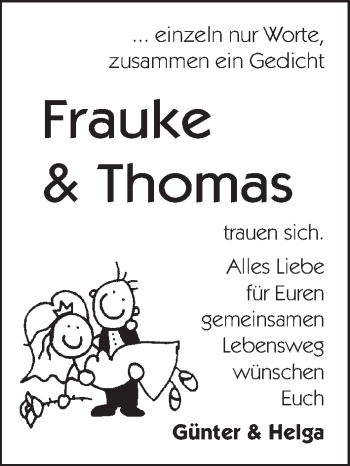 Glückwunschanzeige von Frauke und Thomas  von WESER-KURIER