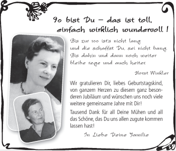 Glückwunschanzeige von 90 bist Du  von WESER-KURIER