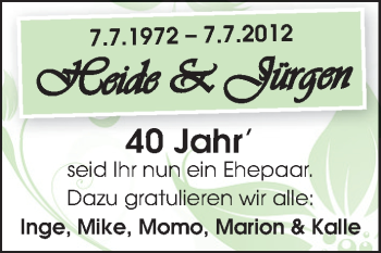 Glückwunschanzeige von Heide und Jürgen  von WESER-KURIER