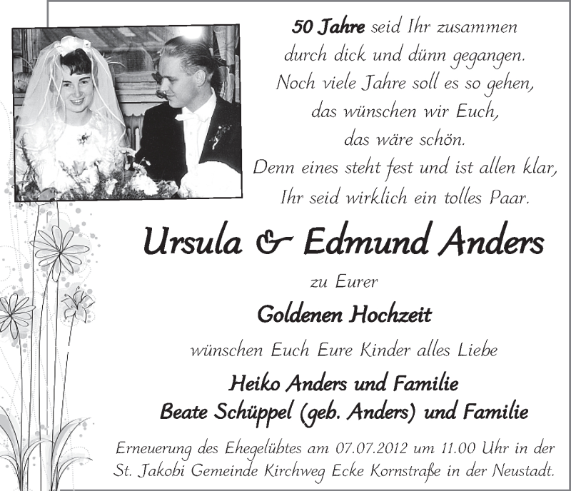 Anzeige für Ursula und Edmund Anders vom 06.07.2012 aus WESER-KURIER