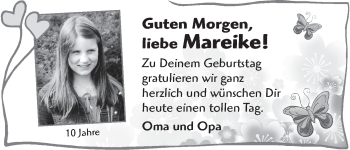 Glückwunschanzeige von Mareike  von WESER-KURIER