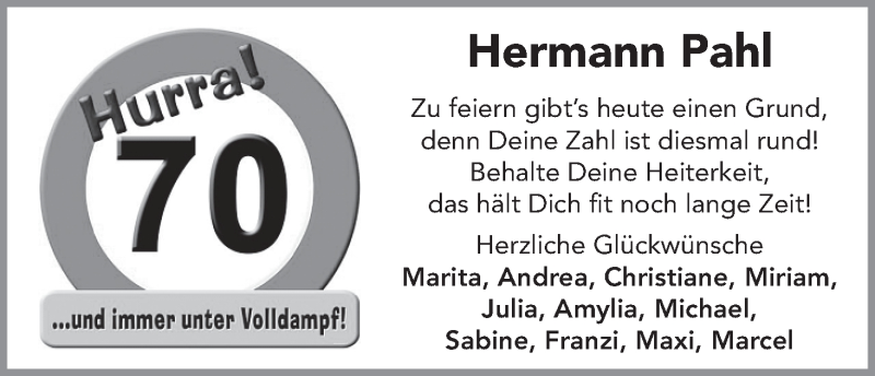 Anzeige für Hermann Pahl vom 09.07.2012 aus WESER-KURIER