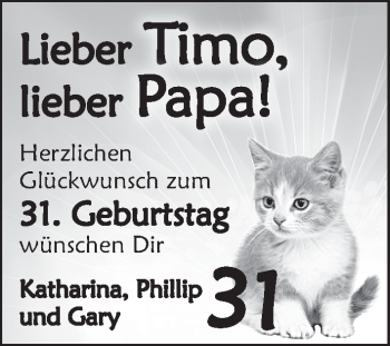 Glückwunschanzeige von Timo Sommer von WESER-KURIER