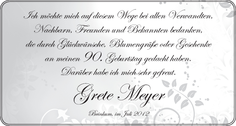Anzeige für Grete Meyer vom 11.07.2012 aus WESER-KURIER
