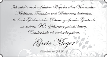 Glückwunschanzeige von Grete Meyer von WESER-KURIER