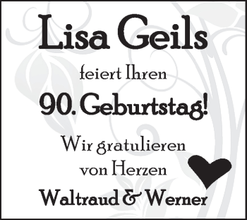 Glückwunschanzeige von Lisa Geils von WESER-KURIER