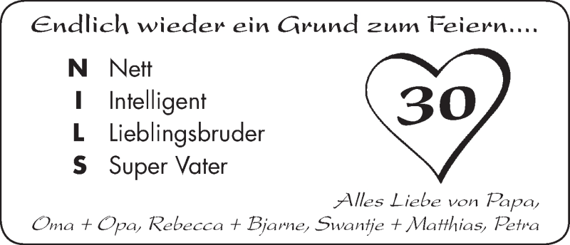 Anzeige für Nils  vom 21.07.2012 aus WESER-KURIER