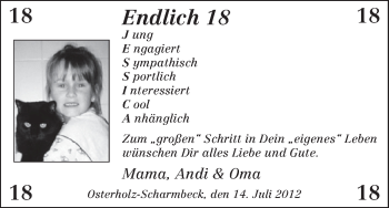 Glückwunschanzeige von Jessica  von WESER-KURIER