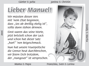 Glückwunschanzeige von Manuel Bartsch von WESER-KURIER