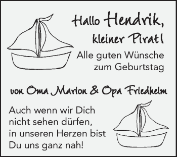 Glückwunschanzeige von Hendrik  von WESER-KURIER