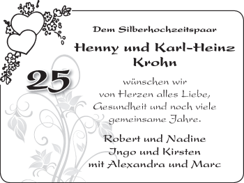 Glückwunschanzeige von Henny und Karl-Heinz Krohn von WESER-KURIER