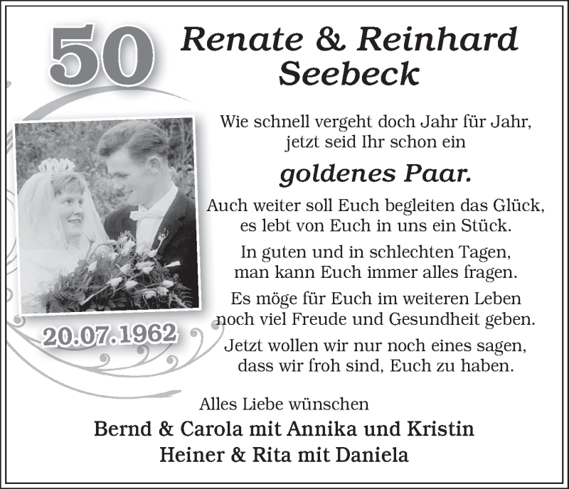 Anzeige für Renate und Reinhard Seebeck vom 20.07.2012 aus WESER-KURIER