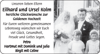 Glückwunschanzeige von Eilhard und Ursel Kolm von WESER-KURIER