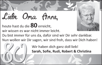 Glückwunschanzeige von Anne  von WESER-KURIER