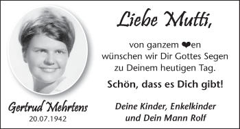 Glückwunschanzeige von Gertrud Mehrtens von WESER-KURIER