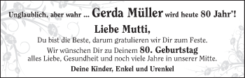 Glückwunschanzeige von Gerda Müller von WESER-KURIER