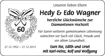 Glückwunschanzeige von Hedy und Edo Wagner von WESER-KURIER