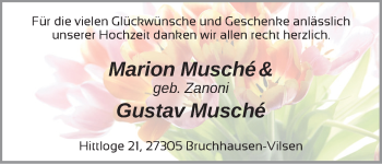 Glückwunschanzeige von Marion und Gustav Musché von BTAG