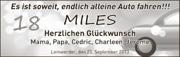 Glückwunschanzeige von 18 Miles  von BTAG