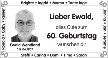 Glückwunschanzeige von Ewald Wendland von Die Norddeutsche