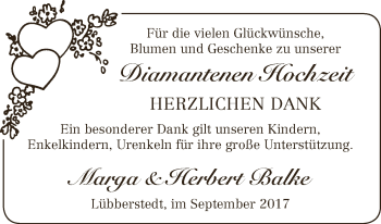 Glückwunschanzeige von Marga und Herbert Balke von Osterholzer Kreisblatt