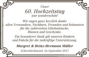 Glückwunschanzeige von Margret und Heinz Hermann Müller von Osterholzer Kreisblatt
