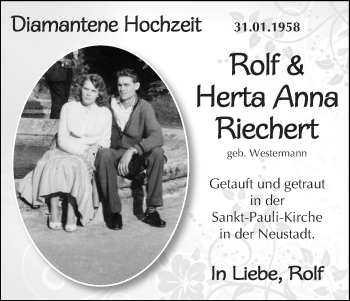 Glückwunschanzeige von Rolf und Herta Anna Riechert von WESER-KURIER