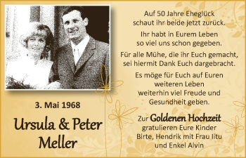 Glückwunschanzeige von Ursula und Peter Meller von WESER-KURIER