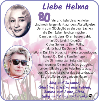 Glückwunschanzeige von Helma Braun von Die Norddeutsche