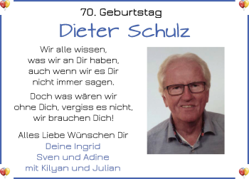 Glückwunschanzeige von Dieter Schulz von Die Norddeutsche