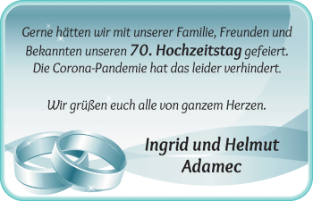 Glückwunschanzeige von Ingrid und Helmut Adamec von WESER-KURIER