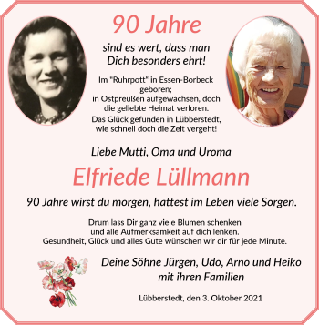 Glückwunschanzeige von Elfriede Lüllmann von Osterholzer Kreisblatt