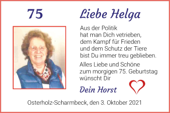 Glückwunschanzeige von Helga Diefenbruch von Osterholzer Kreisblatt