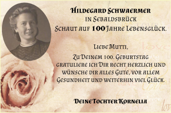 Glückwunschanzeige von Hildegard Schwaermer von WESER-KURIER