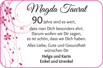 Glückwunschanzeige von Magda Taurat von Die Norddeutsche