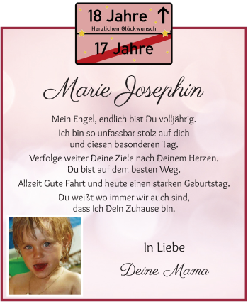 Glückwunschanzeige von Marie Josephin Passiepen von Wuemme Zeitung