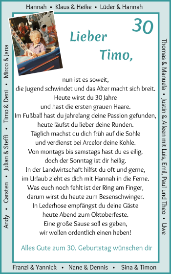 Glückwunschanzeige von Timo  von Osterholzer Kreisblatt