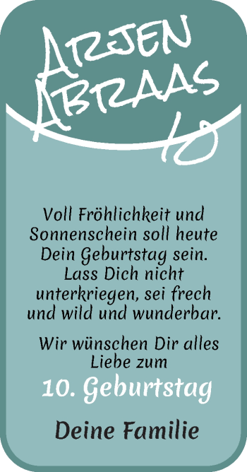 Glückwunschanzeige von Arjen Abraas von WESER-KURIER