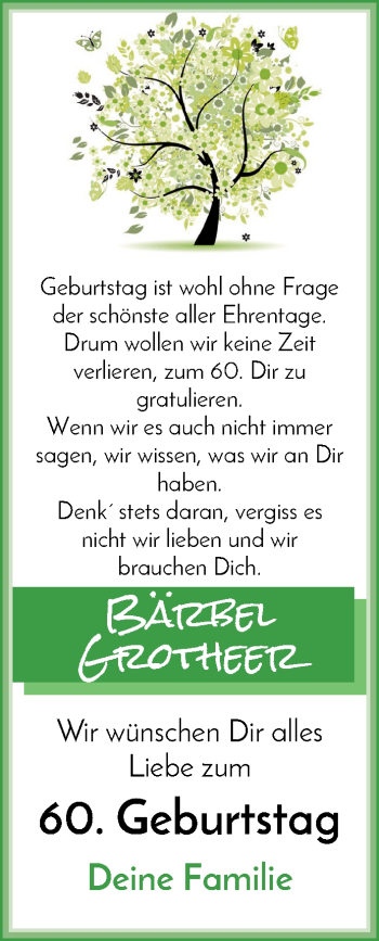 Glückwunschanzeige von Bärbel Grotheer von Wuemme Zeitung