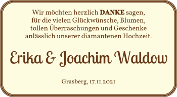 Glückwunschanzeige von Erika und Joachim Waldow von Wuemme Zeitung